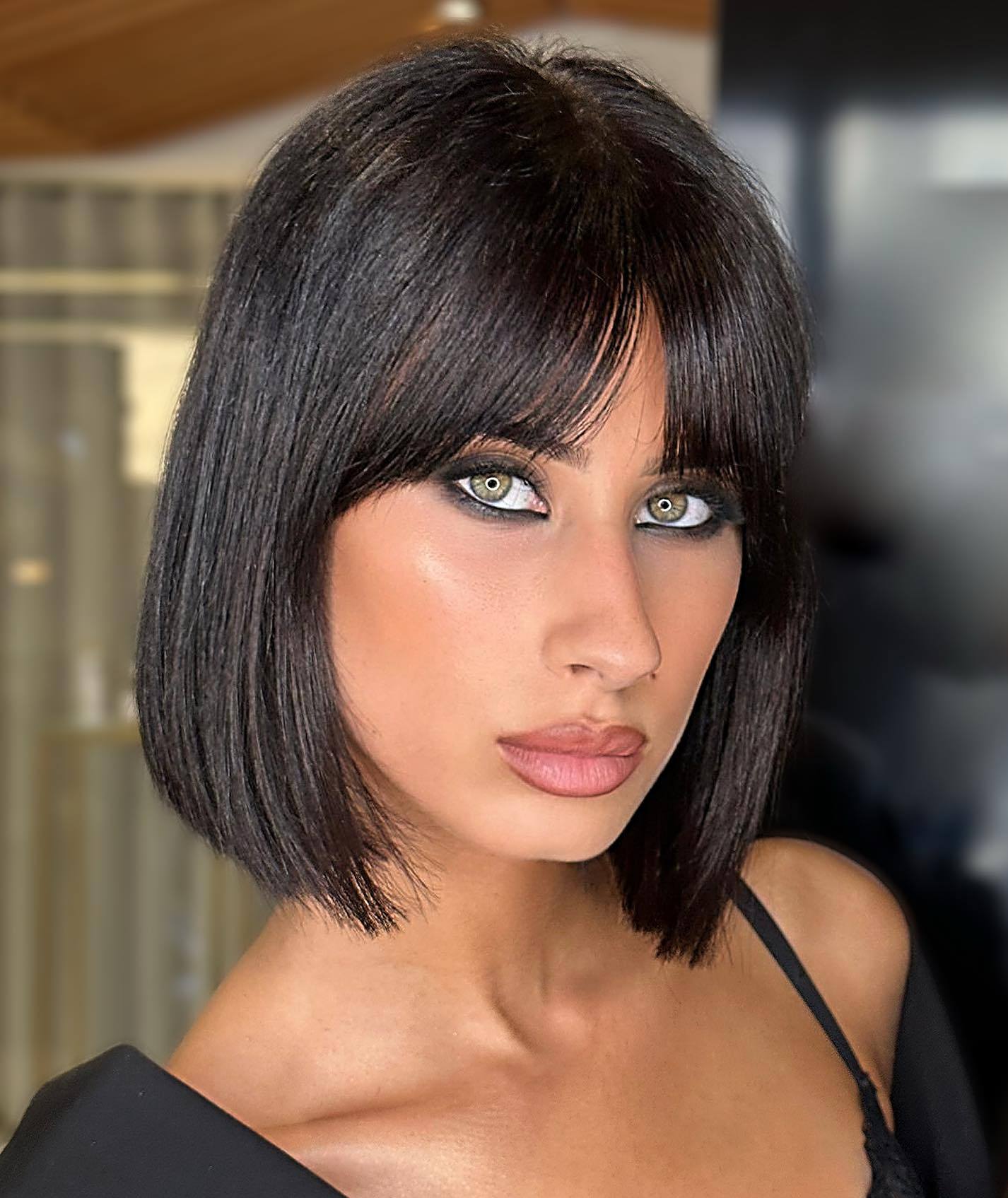 Sculptured Bob with Short Curtain Bangs